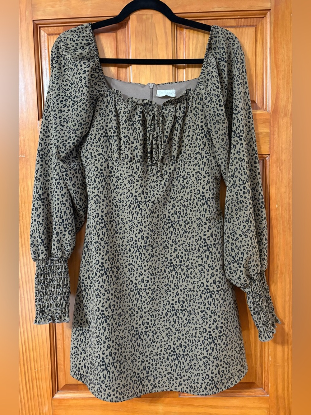 Altar’d State leopard animal print long sleeve mini dress mocha, medium